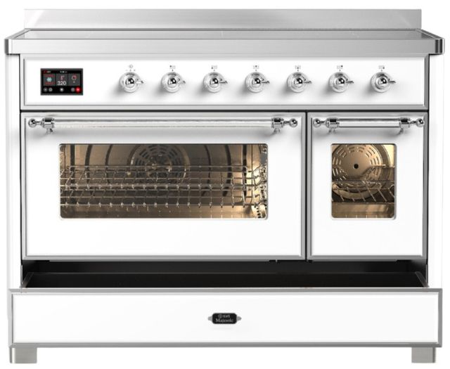 Ilve® Majestic III 48" White Pro Style Induction Range with Triple Glass Door and Chrome Trim-2