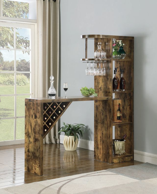 Coaster® Belvedere Antique Nutmeg Bar Table with 9-Bottle Wine Storage-4