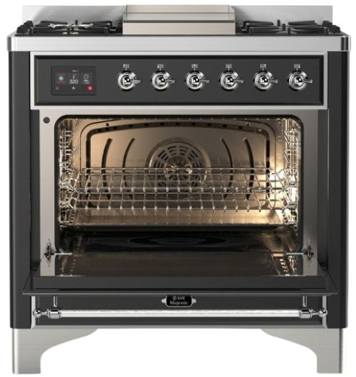 Ilve® Majestic III 36" Graphite Matte Pro Style Dual Fuel Liquid Propane Range with 6 Black Brass Burners and Chrome Trim-1