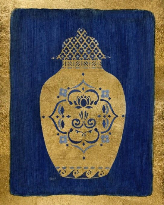 Classy Art Sapphire and Gold Urn I by Tava Studios Wall Art-0
