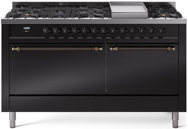 Ilve® Nostalgie II Series 60" Glossy Black Pro Style Dual Fuel Range-0