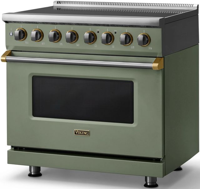 Viking® 5 Series 36" Eucalyptus Pro Style Induction Range with Brushed Brass Trim-2