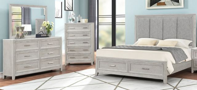 American Wholesale Furniture Fantasia Dove 3-Piece Mist Gray Queen Panel Bedroom Set-0
