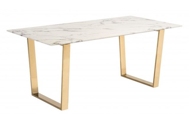 Zuo® Modern Atlas White Dining Table with Gold Frame-0
