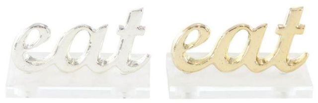 Deco Marche 2-Piece Gold/Silver Metal Eat Decorative Sign with Clear BaseSet-0