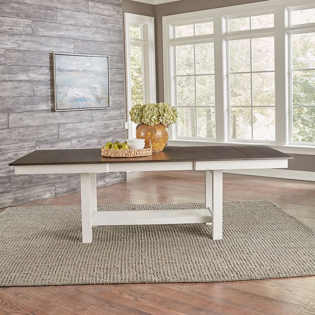 Liberty Furniture Brook Bay Carbon Gray/Textured White Trestle Dining Table-2