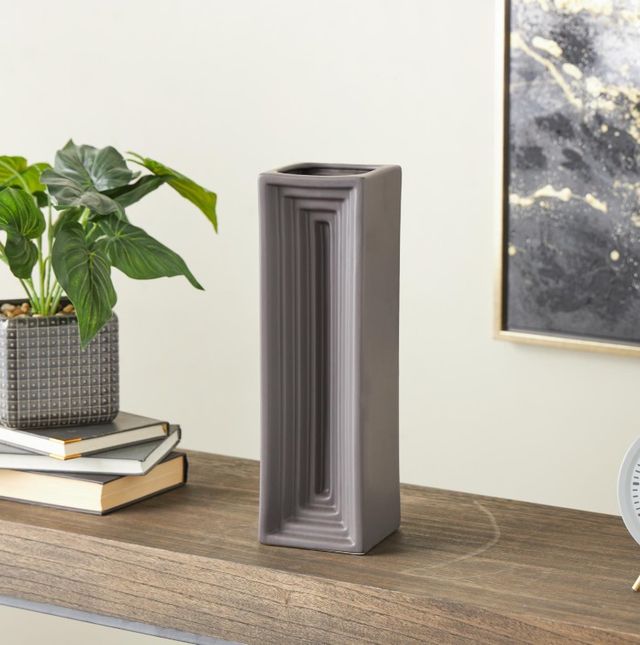 Deco Marche Black Geometric Concaved Rectangular Decorative Vase-2