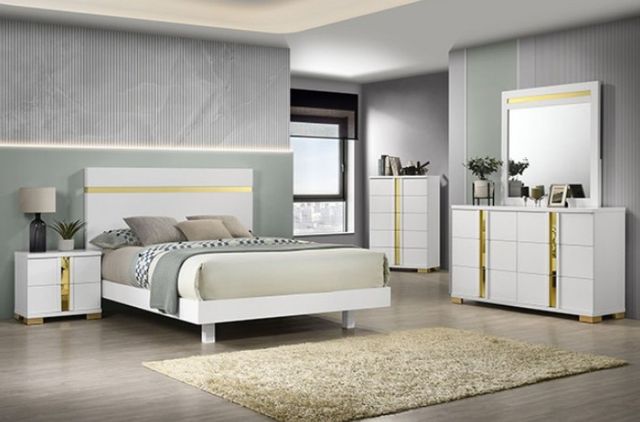 Furniture of America® Lillestrom 4-Piece White/Gold Queen Bedroom Set-2