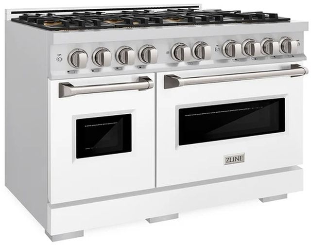 ZLINE 48" 6.7 cu. ft. Gas Range with 8 Burner DuoPro™ Cooktop and Dual Ovens with White Matte Doors -2