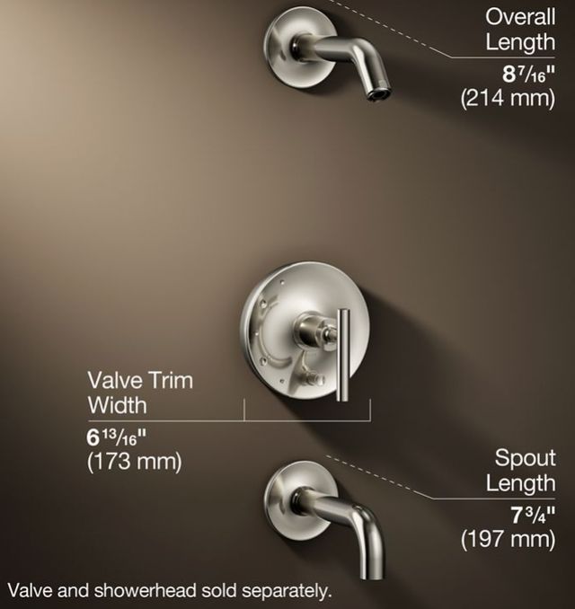 KOHLER® Purist® Rite-Temp® Vibrant Polished Nickel .38" Bath and Shower Trim Kit with Push-Button Diverter and Lever Handle-2