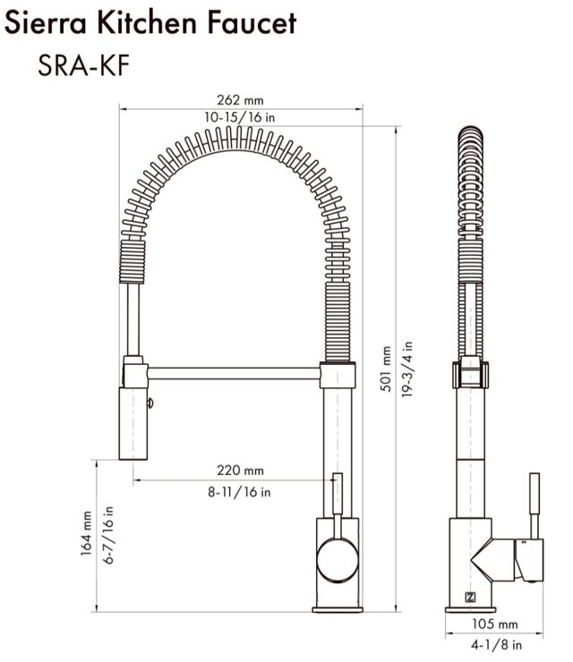 ZLINE Autograph Edition Brushed Nickel/Champagne Bronze Sierra Pull Down Spring Single Handle Kitchen Faucet-3