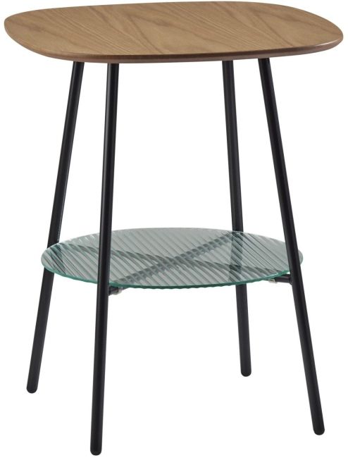 Adesso® Diane Natural Wood Accent Table with Glass shelve and Black Metal Base-0