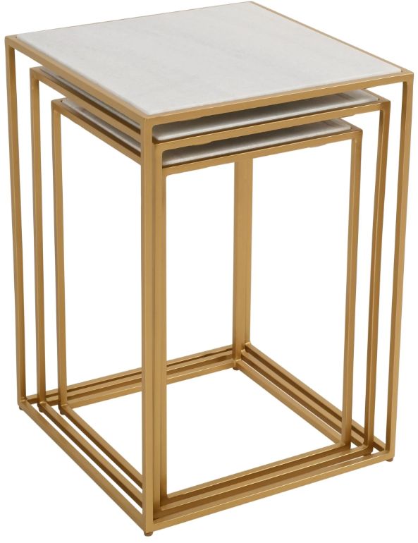 Jofran Inc. Oliver 3-Piece White Nesting Table with Gold Base Set-3