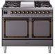 Ilve® Nostalgie II Noblesse 40'' Graphite Matte Pro Style Dual Fuel Range with Burnished Trim-0