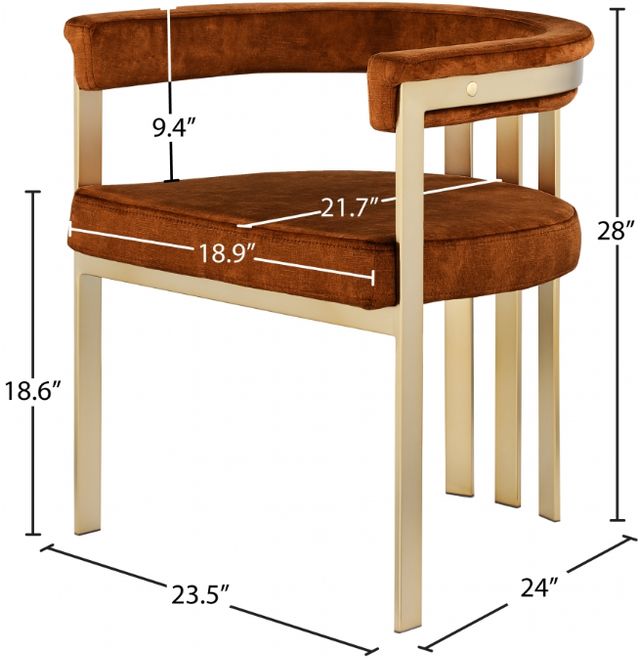 Meridian Furniture Marcello Cognac/Brushed Brass Velvet Dining Chair-3