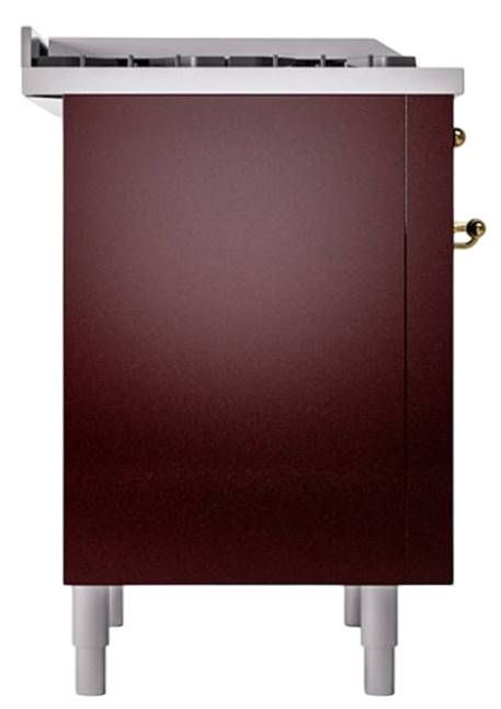 Ilve® Nostalgie II Noblesse 36'' Burgundy Pro Style Dual Fuel Range with Brass Trim-2