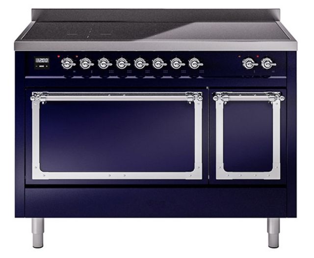 Ilve® Nostalgie II Noblesse 48'' Midnight Blue Pro Style Induction Range with Chrome Trim-0