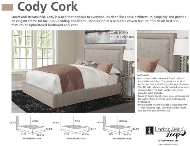 Parker House® Cody Cork California King Panel Bed-3