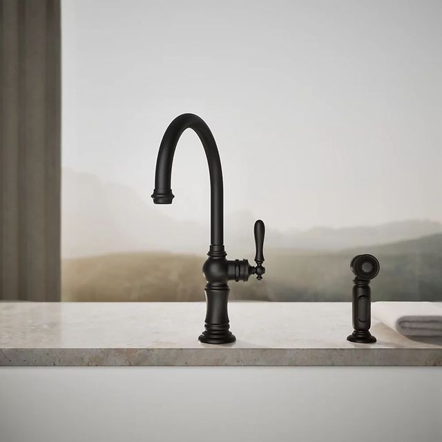 KOHLER® Artifacts® Matte Black Single-Handle Kitchen Sink Faucet with 2-Function Sprayhead-4