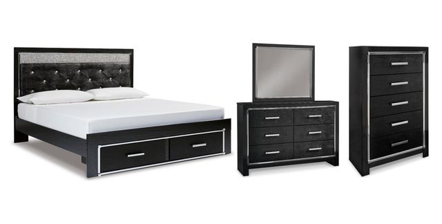 Signature Design by Ashley® Kaydell 4-Piece Black Queen Upholstered Storage Panel Bed Set-0