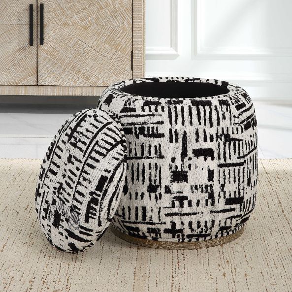 Uttermost® Dialogue Black/White Poof Ottoman-2