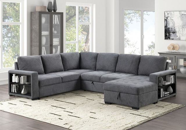 Furniture of America® Stockwell Dark Gray Sleeper Sofa Sectional-0