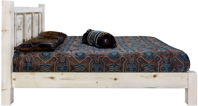 Montana Woodworks® Homestead Clear Lacquer Queen Platform Bed with Laser Engraved Bear Design-2