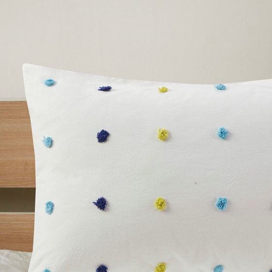 Olliix by Urban Habitat Kids Callie Green and Navy Full/Queen Cotton Jacquard Pom Pom Comforter Set-4