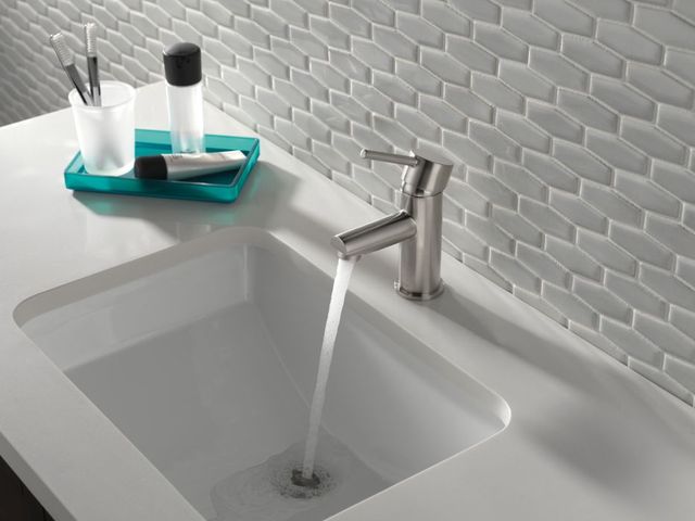Delta Modern Stainless Single Handle Project Pack Faucet- Low Flow with Drain,1.2 GPM-1