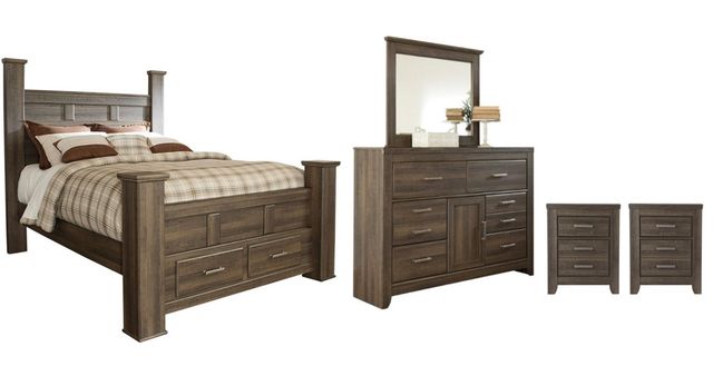 Signature Design by Ashley® Juararo 5-Piece Dark Brown Queen Poster Storage Bed Set-0
