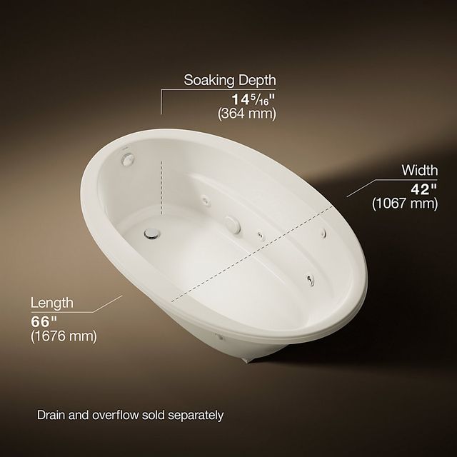 KOHLER® Sunward® Biscuit 66" x 42" Drop-In Whirlpool Bath-2