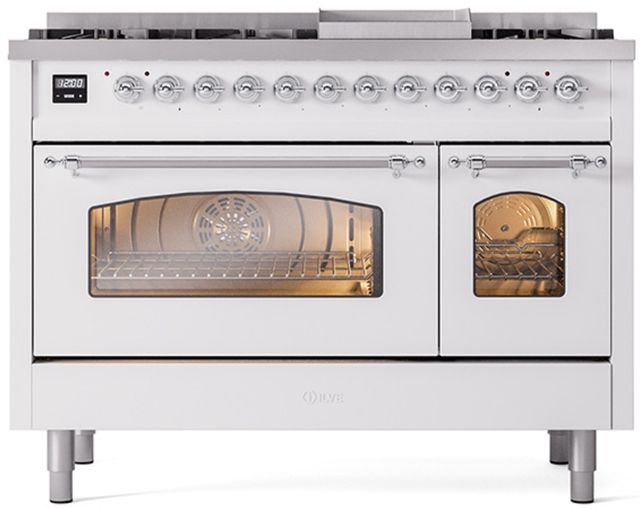 Ilve® Nostalgie II Series 48" White Pro Style Dual Fuel Range-0
