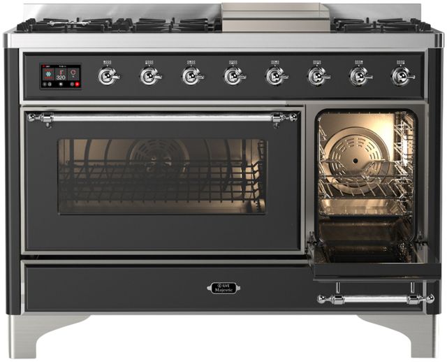 Ilve® Majestic III 48" Graphite Matte Pro Style Dual Fuel Natural Gas Range with Triple Glass Door and Chrome Trim-1
