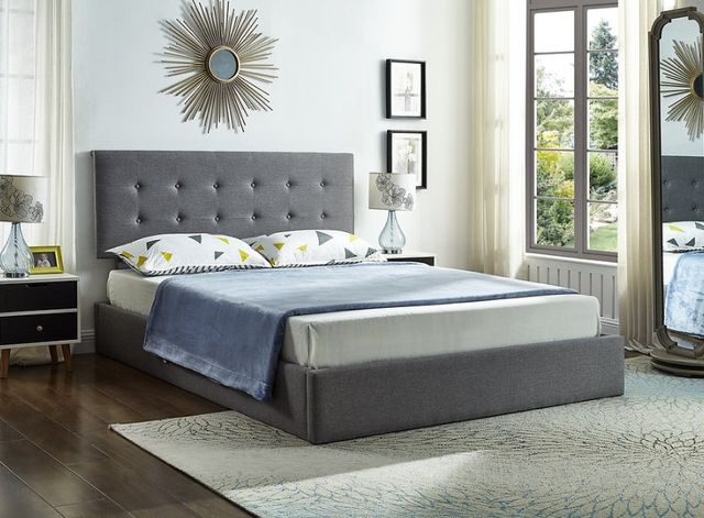 IFDC Gray Queen Platform Lift Storage Bed-1