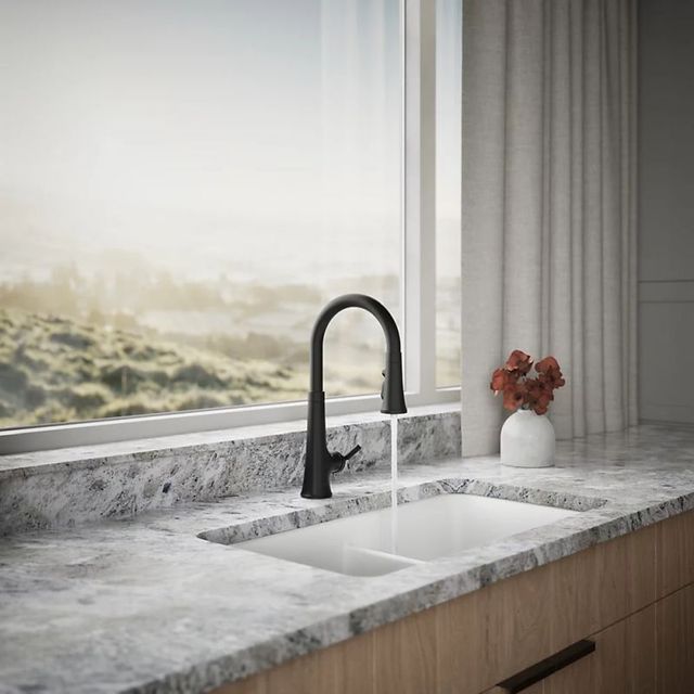 KOHLER® Tone® Matte Black Touchless Kitchen Sink Faucet with 3-Function Sprayhead-2