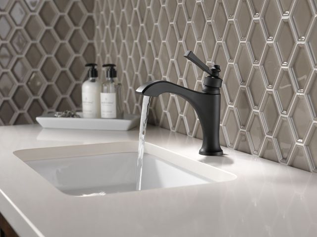 Delta Dorval® Matte Black Single Handle Bathroom Faucet with Drain-1