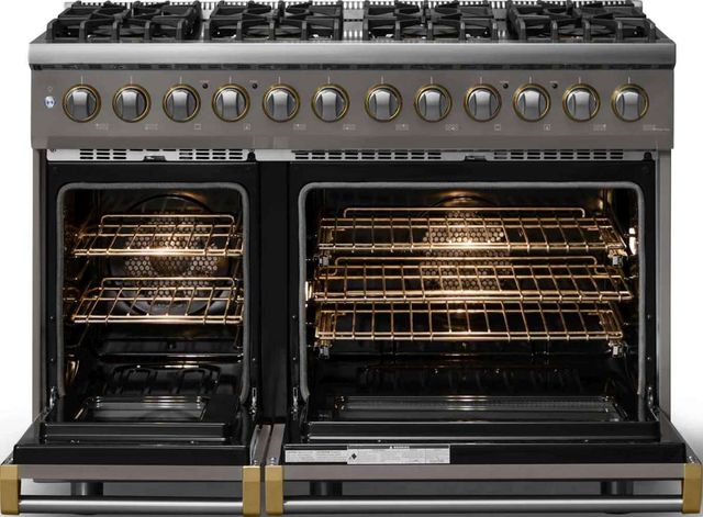 Viking® 5 Series 48" Damascus Gray Pro Style Dual Fuel (NG) Range with Brushed Brass Trim-1
