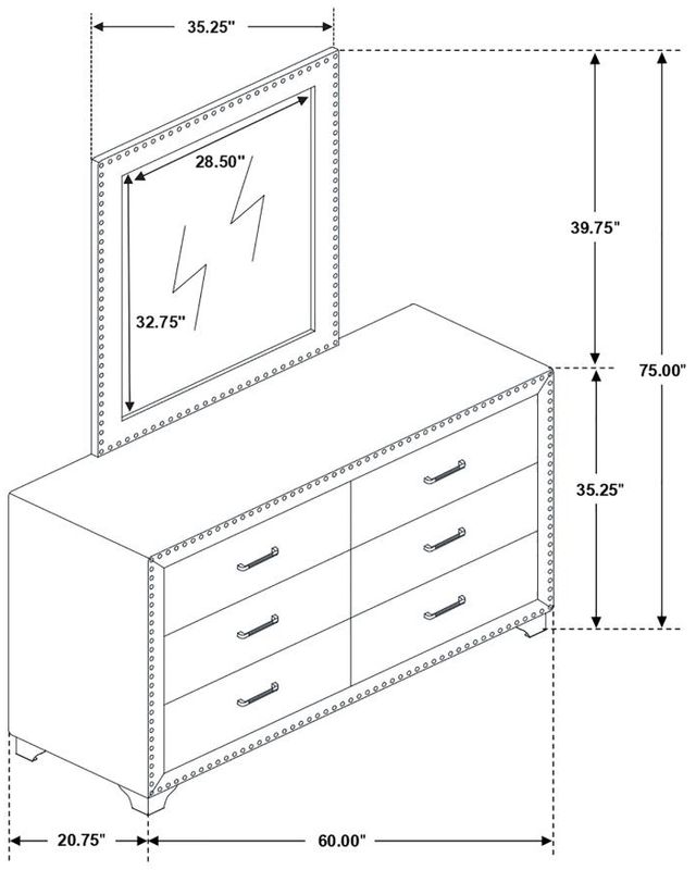 Coaster® Melody Gray 6-Drawer Upholstered Dresser and Mirror-2