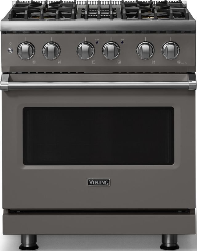 Viking® 5 Series 30" Damascus Gray Pro Style Dual Fuel (NG) Range with Polished Chrome Trim-0