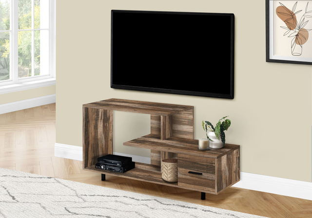 Monarch Specialties Inc. Black/Brown Recovered Wood-Look TV Stand-2