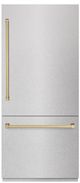 ZLINE Autograph Edition 36" 19.8 Cu. Ft. Satin Stainless Steel Built-In Bottom Freezer Refrigerator with Champagne Bronze Accents-0