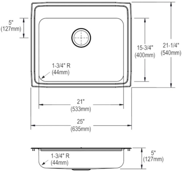 Elkay Lustertone® Classic Lustrous Satin 25" x 21-1/4" x 5-1/2" 4-Hole Single Bowl Drop-In ADA Sink with Quick-Clip-1