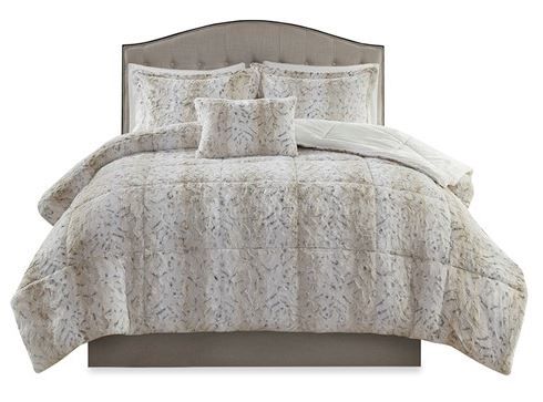 Olliix by Madison Park Zuri Snow Leopard Full/Queen Faux Fur Comforter Set-0