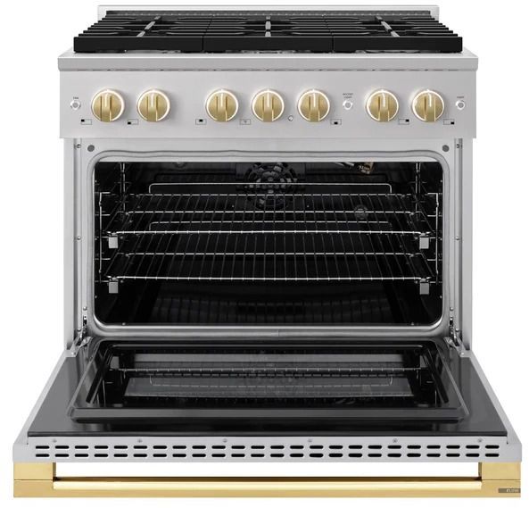 ZLINE Marino 36" Stainless Steel Pro Style Gas Range with 6-Burner and Polished Gold Accents-1