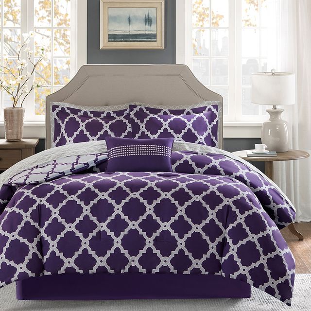 Olliix by Madison Park Essentials Merritt Purple/Grey Full Reversible Complete Comforter and Cotton Sheet Set-2