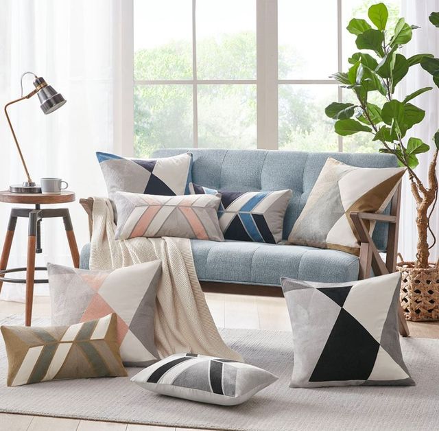 Olliix by INK+IVY Aero Blue 20x20" Embroidered Abstract Square Pillow-2