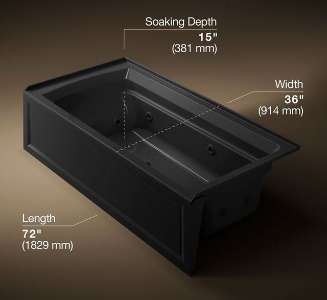 KOHLER® Archer® Black 72" x 36" Alcove Whirlpool Bath - Right Drain-2
