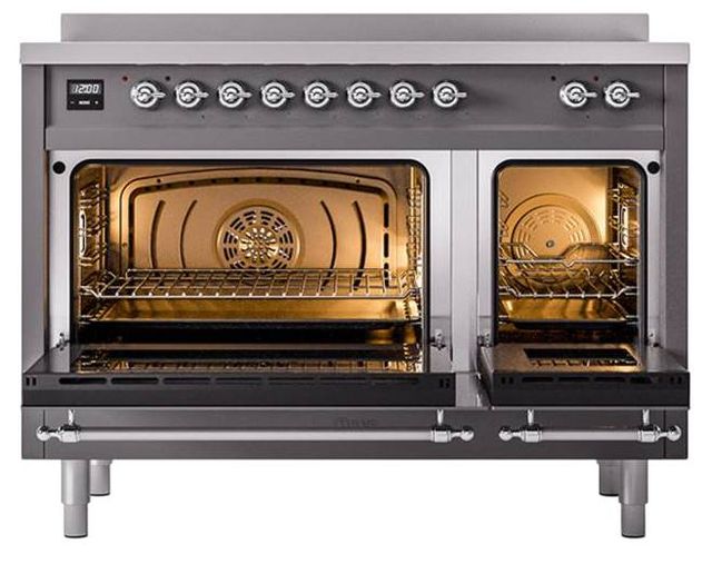 Ilve® Nostalgie II Noblesse 48'' Graphite Matte Pro Style Induction Range with Chrome Trim-2