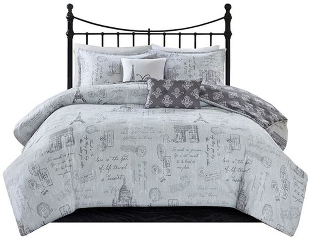 Olliix by 510 Design Grey/Charcoal King/California King Marseille 5 Piece Reversible Paris Print Duvet Cover Set-3