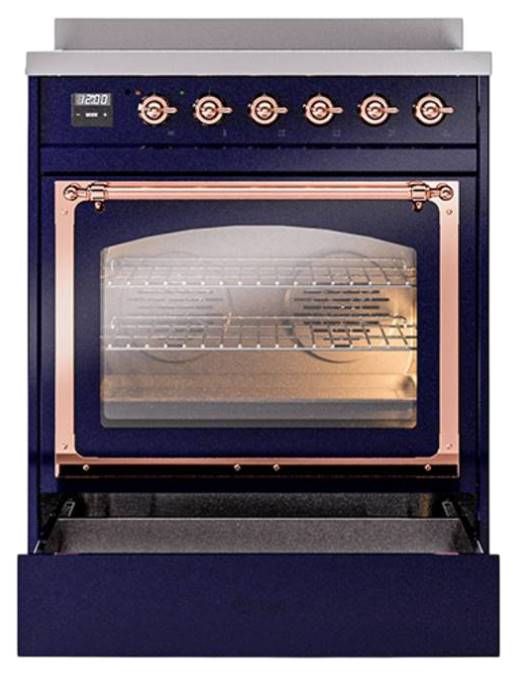 Ilve® Nostalgie II Noblesse 30'' Midnight Blue Pro Style Induction Range with Copper Trim-3